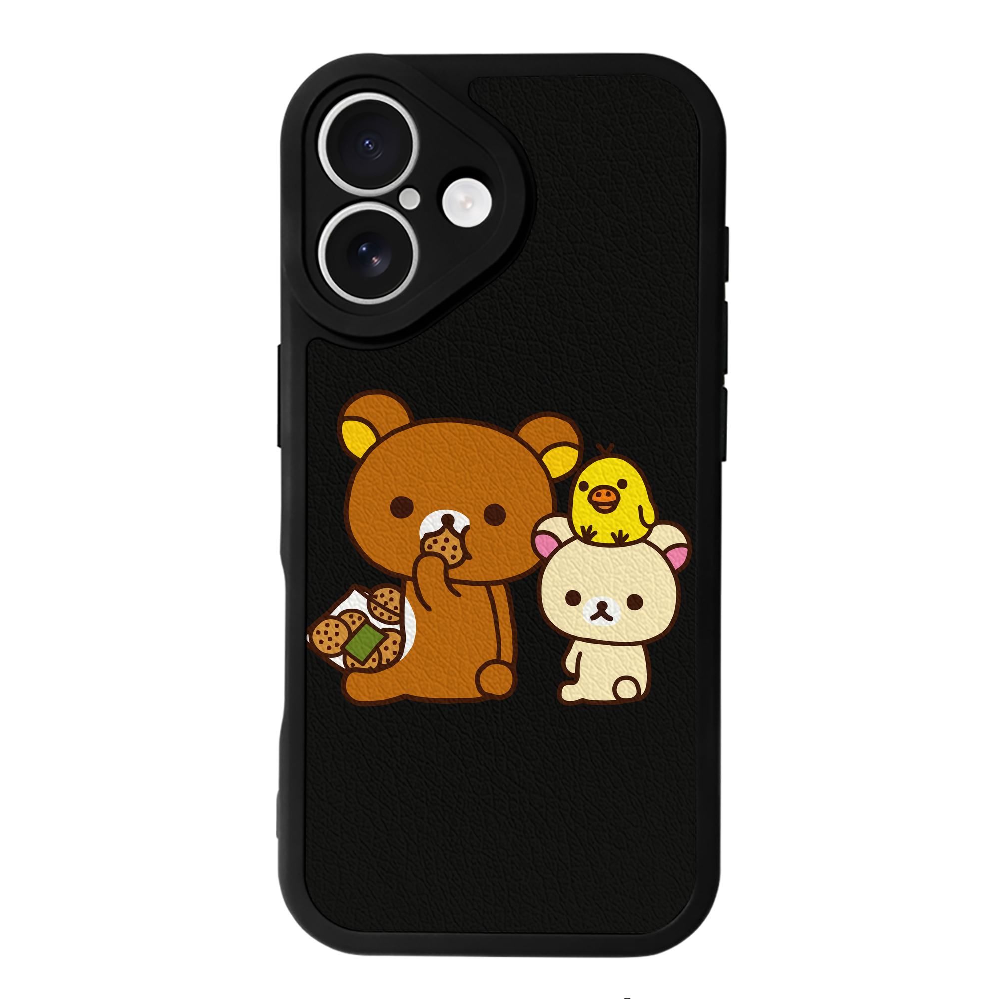 （画像用） リラックマ リラックマ キイロイトリ Rilakkuma Korilakkuma Kiiroitori 【iPhone 16シリーズ対応】シリコンスマホケース（レザー調） 材質：シリコン